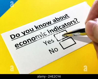Una persona sta rispondendo alle domande sugli indicatori economici. Foto Stock