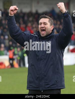 HARTLEPOOL, REGNO UNITO. GENNAIO 8th David Ferguson di Hartlepool United dopo aver segnato il punteggio a 1-1 durante la partita di fa Cup tra Hartlepool United e Blackpool a Victoria Park, Hartlepool sabato 8th gennaio 2022. (Credit: Mark Fletcher | MI News) Credit: MI News & Sport /Alamy Live News Foto Stock