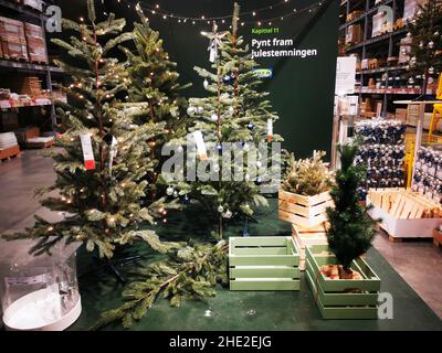 Alberi di Natale e decorazioni all'IKEA di Bergen, Norvegia Foto Stock