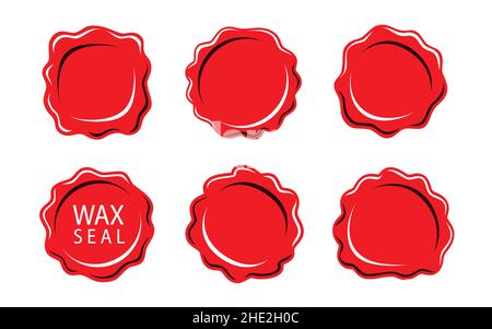Set di timbri in cera. Certificazione e protezione, garanzia e marchi di qualità. Vettore isolato di elementi di disegno vettoriale Illustrazione Vettoriale