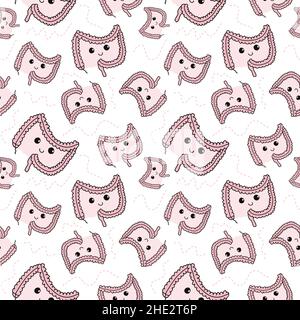 Cute struttura intestinale ripetizione modello per sfondo gastroenterologo. Divertimento a forma di budello, carta da parati interna per organi Illustrazione Vettoriale