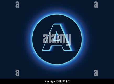Iniziale Di Un alfabeto monogramma in un cerchio al neon. Illustrazione Vettoriale