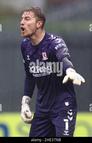 Mansfield, Regno Unito. 8th Jan 2022. Joe Lumley di Middlesbrough durante la partita della Emirates fa Cup allo stadio One Call di Mansfield. Il credito dell'immagine dovrebbe leggere: Darren Staples/Sportimage Credit: Sportimage/Alamy Live News Foto Stock