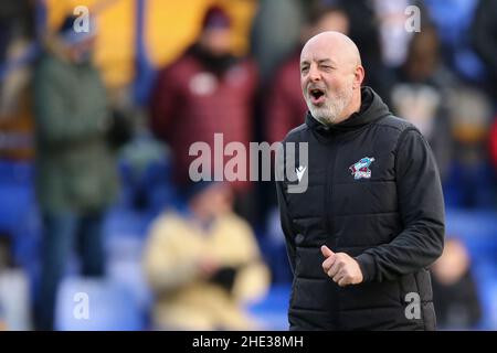 Birkenhead, Regno Unito. 08th Jan 2022. Lo sguardo del responsabile Unito di Scunthorpe Keith Hill. EFL Skybet Football League Two match, Tranmere Rovers v Scunthorpe Utd at Prenton Park, Birkenhead, Wirral sabato 8th gennaio 2022. Questa immagine può essere utilizzata solo a scopo editoriale. Solo per uso editoriale, licenza richiesta per uso commerciale. Nessun uso in scommesse, giochi o un singolo club/campionato/giocatore publications.pic di Chris Stading/Andrew Orchard sport fotografia/Alamy Live News credito: Andrew Orchard sport fotografia/Alamy Live News Foto Stock