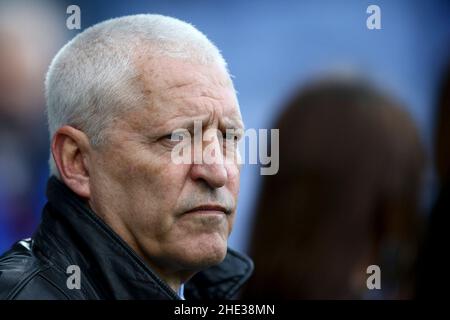 Birkenhead, Regno Unito. 08th Jan 2022. Il presidente di Tranmere Rovers Markos Palios guarda avanti. EFL Skybet Football League Two match, Tranmere Rovers v Scunthorpe Utd at Prenton Park, Birkenhead, Wirral sabato 8th gennaio 2022. Questa immagine può essere utilizzata solo a scopo editoriale. Solo per uso editoriale, licenza richiesta per uso commerciale. Nessun uso in scommesse, giochi o un singolo club/campionato/giocatore publications.pic di Chris Stading/Andrew Orchard sport fotografia/Alamy Live News credito: Andrew Orchard sport fotografia/Alamy Live News Foto Stock