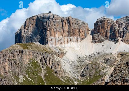 Sass Pordoi (2950 mt), gruppo montuoso del Sella, Dolomiti, Trentino-Alto Adige, Italia Foto Stock