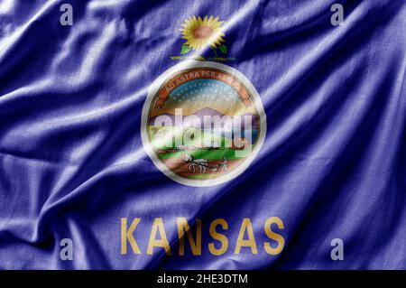 Sventolando la bandiera di stato nazionale degli Stati Uniti del Kansas Foto Stock