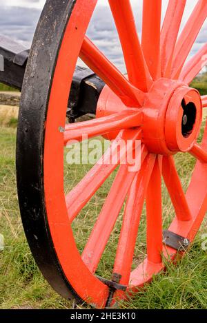 Vintage - Details of Wooden Wagon Wheel - Pitstone Windmill, Ivinghoe, Hertfordshire, Inghilterra, Regno Unito Foto Stock