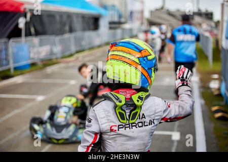 Homestead, Florida, Stati Uniti. 8th gennaio 2022. Karting driver durante 2022 Super Karting USA (SKUSA) Winter Series, Credit: Yaroslav Sabitov/YES Market Media/Alamy Live News Foto Stock