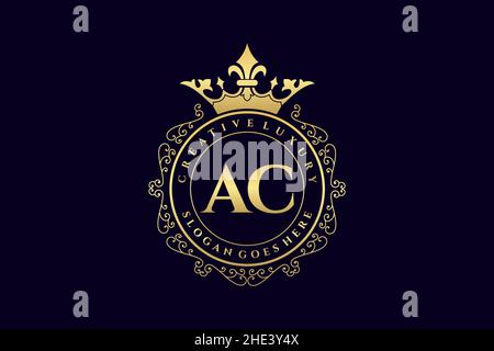 AC Initial Letter Luxury calligraphic femminile floreale a mano disegnato araldico monogramma antico vintage stile lusso logo design Premium Illustrazione Vettoriale