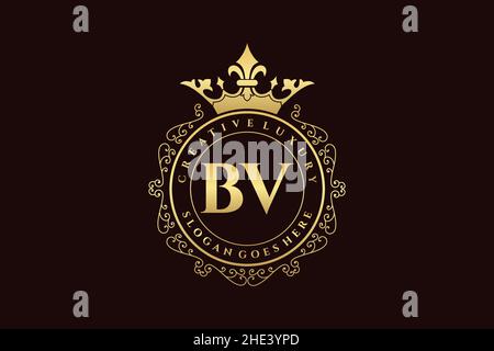 BV Initial Letter Luxury calligraphic femminile floreale a mano disegnato araldico monogramma antico vintage stile lusso logo design Premium Illustrazione Vettoriale