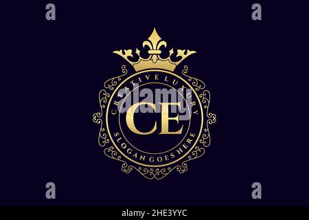 CE Initial Letter Luxury calligraphic femminile floreale a mano trafilato araldico monogramma antico vintage stile lusso logo design Premium Illustrazione Vettoriale