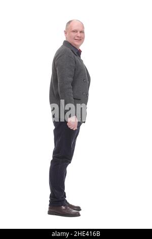 Uomo maturo in abiti casual.isolato su sfondo bianco. Foto Stock