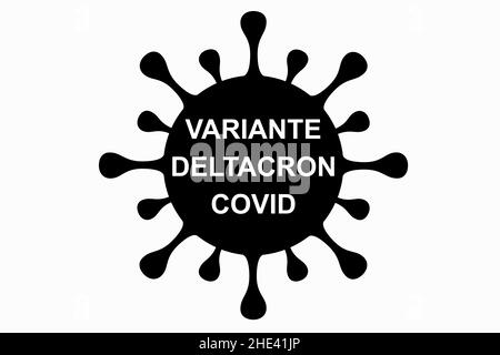 Deltacron. Nuova variante del coronavirus SARS-COV-2. Nuova versione combinata della variante Delta e della variante Omicron. Design orizzontale. Foto Stock