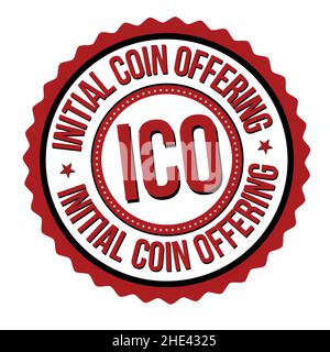 ICO ( Initial Coin offering ) etichetta o timbro su sfondo bianco, illustrazione vettoriale Illustrazione Vettoriale