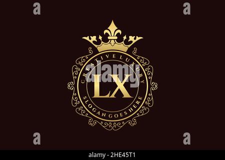 LX Initial Letter Luxury calligraphic femminile floreale a mano disegnato araldico monogramma antico vintage stile lusso logo design Premium Illustrazione Vettoriale
