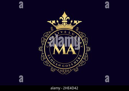 MA Initial Letter Luxury calligraphic femminile floreale a mano disegnato araldico monogramma antico vintage stile lusso logo design Premium Illustrazione Vettoriale