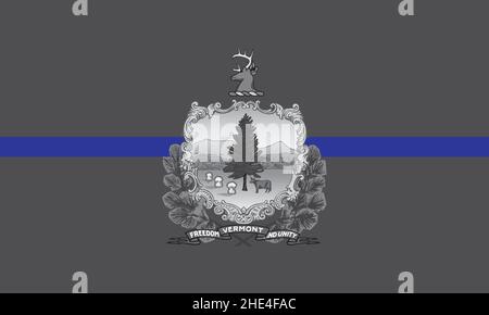 Vista dall'alto della bandiera blu dello stato del Vermont, USA. Bandiera della polizia degli stati Uniti d'America. Nessun flagpole. Layout del piano, progettazione. Contrassegna sfondo Foto Stock