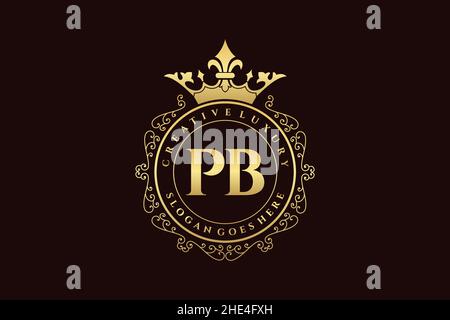 PB Initial Letter Luxury calligraphic femminile floreale a mano disegnato araldico monogramma antico vintage stile lusso logo design Premium Illustrazione Vettoriale