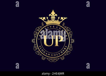 UP Initial Letter Luxury calligraphic femminile floreale a mano araldica monogramma antico vintage stile lusso logo design Premium Illustrazione Vettoriale