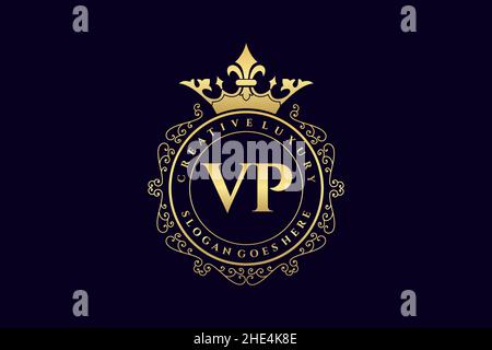 VP Initial Letter Luxury calligraphic femminile floreale a mano disegnato araldico monogramma antico vintage stile lusso logo design Premium Illustrazione Vettoriale