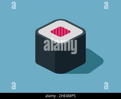 Illustrazione isometrica vettoriale di un sushi maki di tonno Illustrazione Vettoriale