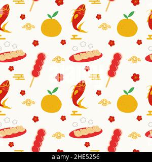 Modello senza giunture con festive cucina cinese, elementi di cucina asiatica tradizionale Illustrazione Vettoriale