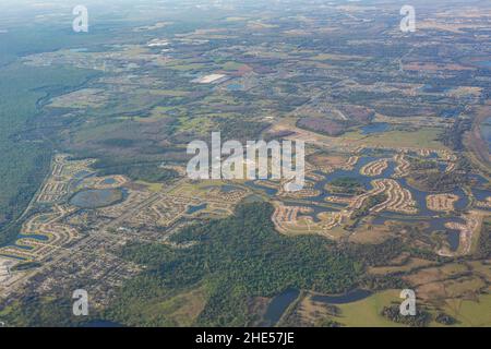 Vista aerea del paesaggio urbano di Orlando al mattino, Florida Foto Stock