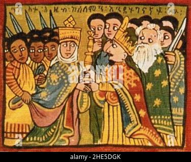 Saba efiop regina di Seba incontra re Salomone. Foto Stock