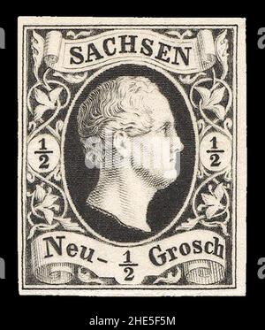 Sachsen 1851 3 Friedrich August II. Foto Stock