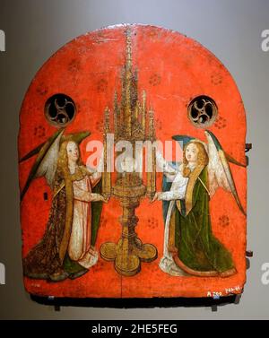 Sacramento porta armadio, con raffigurazione di un mostro, Colonia, 15th secolo, tempera e olio su legno Foto Stock