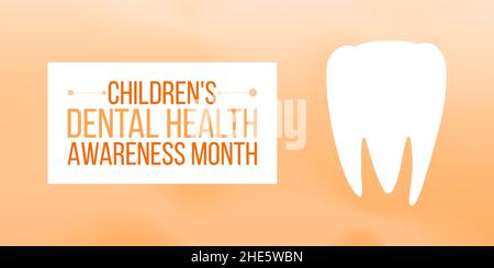 Banner del mese della salute dentale dei bambini. Servizi di odontoiatria, trattamento dei denti, cura, concetto di stomatologia. Illustrazione vettoriale. Illustrazione Vettoriale