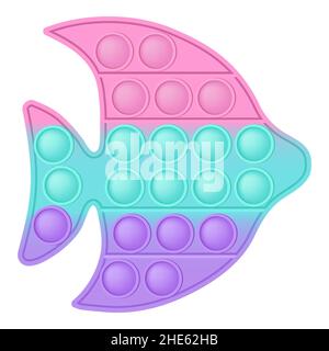 Popit figura il pesce come un giocattolo in silicone alla moda per i fedgets. Giocattolo antistress addictive in colori pastello. Ansia bolla che sviluppa i giocattoli vibranti del pop it Illustrazione Vettoriale