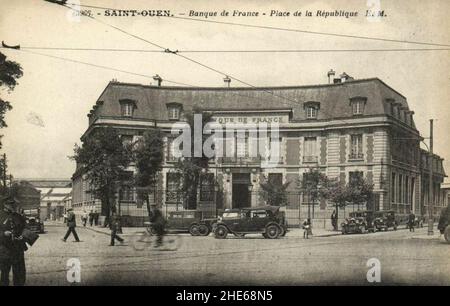 Saint-Ouen-sur-Seine.Place de la République.Banque de France. Foto Stock