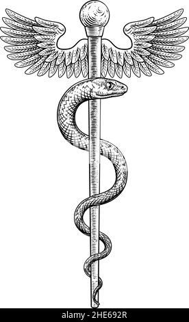 Rod of Asclepius simbolo del serpente medico d'epoca Illustrazione Vettoriale