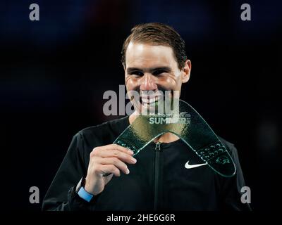 RAFAEL NADAL (ESP) sconfigge Maxime Cressy (USA) domenica 2022 gennaio, Melbourne Park Foto Stock