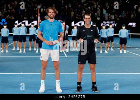 RAFAEL NADAL (ESP) sconfigge Maxime Cressy (USA) domenica 2022 gennaio, Melbourne Park Foto Stock