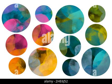 Set colorato con puntini circolari per carte e biancheria e per bambini, adesivi e carta da imballaggio Foto Stock