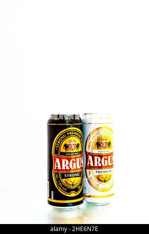 Birra Argus Premium Lager. Lild supermercato proprio birra di marca. Bucarest, Romania, 2021 Foto Stock