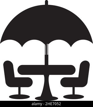 Ristorante all'aperto con sedia e ombrellone con logo vettoriale Illustrazione Vettoriale