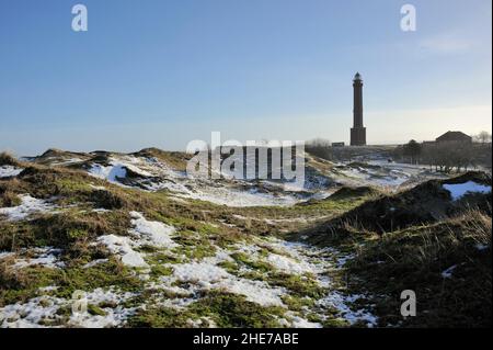 Großer Nordermeyer Leuchtturm, Inverno, Norderney, Ostfriesische Inseln, Reg.-Bez. Weser-EMS, Landkreis Aurisch, Niedersachsen, Deutschland, Europa | Foto Stock