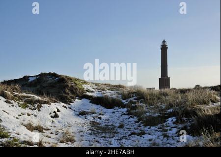 Großer Nordermeyer Leuchtturm, Inverno, Norderney, Ostfriesische Inseln, Reg.-Bez. Weser-EMS, Landkreis Aurisch, Niedersachsen, Deutschland, Europa | Foto Stock