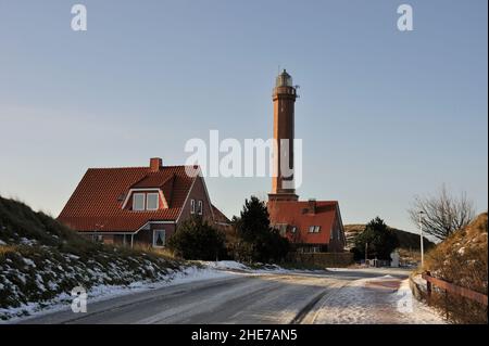 Großer Nordermeyer Leuchtturm, Inverno, Norderney, Ostfriesische Inseln, Reg.-Bez. Weser-EMS, Landkreis Aurisch, Niedersachsen, Deutschland, Europa | Foto Stock