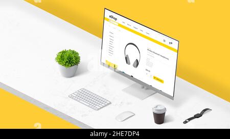 Concetto di shopping online. Concetto di pagina Web e-coomerce sul display del computer Foto Stock