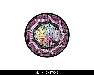 arcobaleno pastello ornamento mandala ornamento disegnato a mano Foto Stock