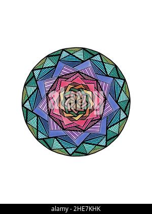 arcobaleno pastello ornamento mandala ornamento disegnato a mano Foto Stock