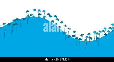 Palme da cocco tropicali su motivi bianchi senza giunture. Orizzontale estate esotico sfondo design per cosmetici, spa, tessuti. Perfetto come pap da imballaggio Illustrazione Vettoriale