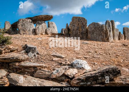 Dolmen El Pozuelo, un complesso megalitico a Zalamea, Huelva, Andalusia, Spagna Foto Stock