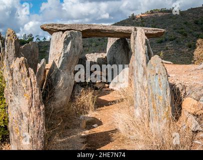 Complesso megalitico di El Pozuelo a Zalamea la Real, Huelva, Andalusia, Spagna Foto Stock