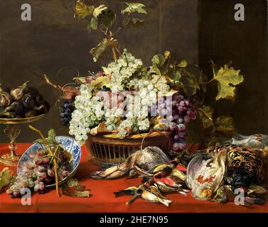 Still Life with Grapes and Game dell'artista fiammingo, Frans Snyders (1579-1657), olio su pannello, c.. 1630 Foto Stock